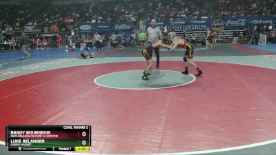 D 2 113 lbs Cons. Round 2 - Luke Belanger, Caddo Magnet vs Brady Bourgeois, New Orleans Military & Maritime