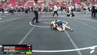 96 lbs Cons. Round 3 - Zaina Albadri, Greater Heights Wrestling vs Carson Foote, Midwest Destroyers