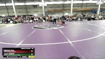 80 lbs Cons. Round 5 - Brixon Piva, Challis Black Hearts vs Clay Oxnam, New Plymouth Middle School