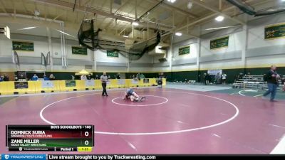 140 lbs 7th Place Match - Zane Miller, Sioux Valley Wrestling vs Domnick Subia, Spearfish Youth Wrestling