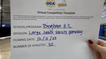 Bingham High School [Game Day JV] 2023 UCA & UDA December Virtual Challenge