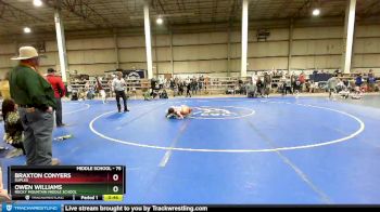 75 lbs Cons. Semi - Owen Williams, Rocky Mountain Middle School vs Braxton Conyers, Suples