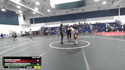 100 lbs Cons. Round 3 - Norah Sivasubramaniam, Portola High School Wrestling vs Hayden Chaney, Temescal Canyon