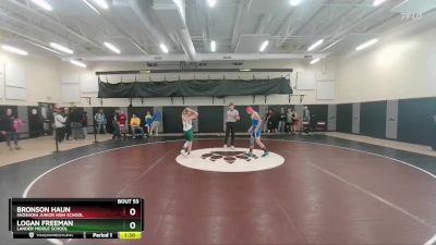 100 lbs Champ. Round 1 - Bronson Haun, Shoshoni Junior High School vs Logan Freeman, Lander Middle School