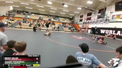 63 lbs Cons. Round 3 - Brody Miller, Worland Wrestling Club vs Hansen Foxworthy, Riverton USA Wrestling