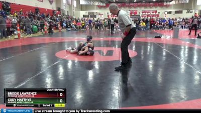 95 lbs Quarterfinal - Cody Matthys, Kindred Wrestling Club vs Brodie Lawrence, Pinnacle Wrestling Club