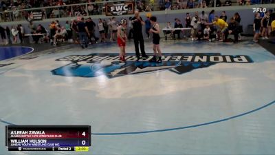 102 lbs Cons. Round 2 - William Hulson, Juneau Youth Wrestling Club Inc. vs A`leeah Zavala, Alaska Battle Cats Wrestling Club