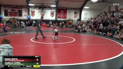 Bracket 1 lbs Round 3 - Elena Watts, West Burlington Notre Dame vs Isabelle Landis, Camp Point Youth Wrestling