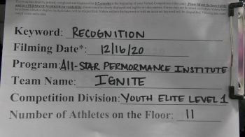 Allstar Performance Institute - Ignite [Level 1 L1 Youth - D2] 2020 America's Best Virtual National Championship