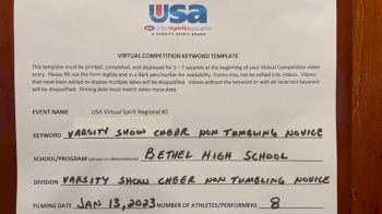 Bethel High School [Varsity Show Cheer Non Tumbling Novice] 2023 USA Virtual Spirit Regional II
