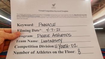 Pierce Athletics - Luminosity [L1 Youth - D2] 2021 The Regional Summit Virtual Championships