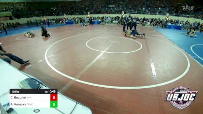 130 lbs Consi Of 8 #1 - Cameron Bougher, Mannford Pirate Youth Wrestling vs Axtyn Kurosky, Team Tulsa Wrestling Club