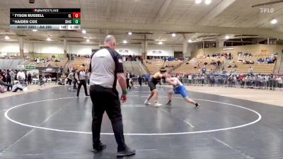 AA 285 lbs Semifinal - Tyson Russell, Cleveland High School vs Haiden Cox, Science Hill High School