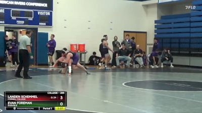 285 lbs Quarterfinal - Evan Foreman, Dubuque vs Landen Schemmel, Cornell College