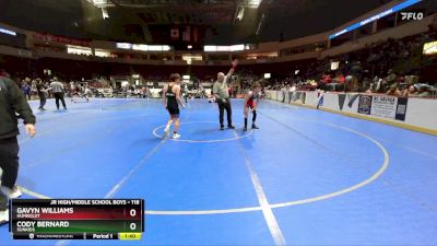 118 lbs Quarterfinal - Gavyn Williams, Humboldt vs Cody Bernard, Sunkids