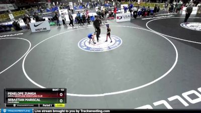 62 lbs Cons. Round 2 - Sebastian Mariscal, California vs Penelope Zuniga, Socal Grappling Wrestling Club