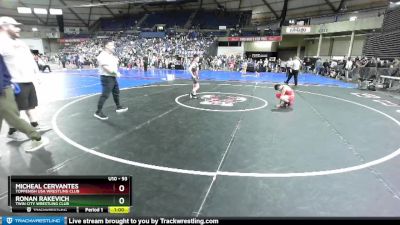 93 lbs Quarterfinal - Ronan Rakevich, Twin City Wrestling Club vs Micheal Cervantes, Toppenish USA Wrestling Club