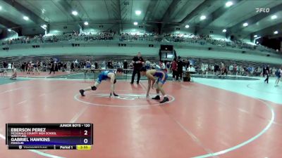 120 lbs Cons. Round 3 - Eberson Perez, McDonald County High School Wrestling vs Gabriel Hawkins, Missouri