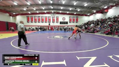 165 lbs Champ. Round 2 - Noah Koendarfer, Arizona Christian vs Jonathan Thomas Nishikawa, Menlo NWCA