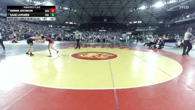 Girls 1B/2B/1A 145 Cons. Round 2 - Sienna Atchison, Lake Roosevelt (Girls) vs Sage Lofgren, Columbia (White Salmon) (Girls)