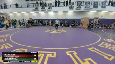 70-77 lbs Round 1 - Mia Hanger, Riverton Middle School vs Jasmine Platt, Lander Middle School