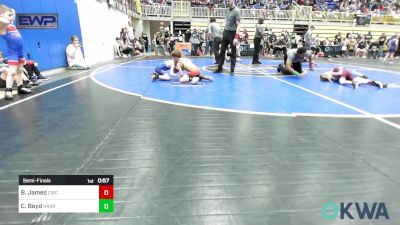 52 lbs Semifinal - Baker James, Cowboy Wrestling Club vs Caleb Boyd, Harrah Little League Wrestling