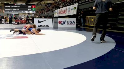 Schoolboys - 115 lbs Cons. Round 4 - Calan Childress, Central Coast Most Wanted Wrestling Club vs Sergio Canales, Madera Grapplers Wrestling Club