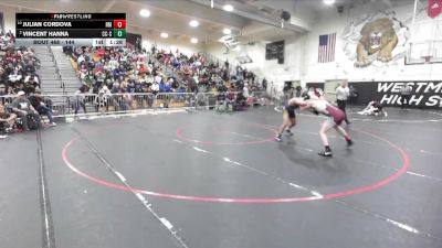 144 lbs Quarterfinal - Julian Cordova, Rancho Mirage vs Vincent Hanna, Calvary Chapel/SA