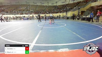 100 lbs Consi Of 8 #1 - Luke Canales, Claremore Wrestling Club vs Clinton Stout Jr., Cleveland Take Down Club