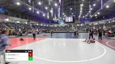 70 lbs Consi Of 8 #1 - Kruz Gonzales, Sargent Farmers vs Graeson Gaasch, Rifle Youth Wrestling