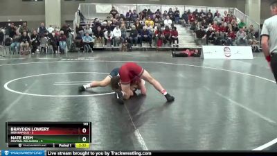 141 lbs Quarters & 1st Wb (16 Team) - Nate Keim, Central Oklahoma vs Brayden Lowery, Indianapolis