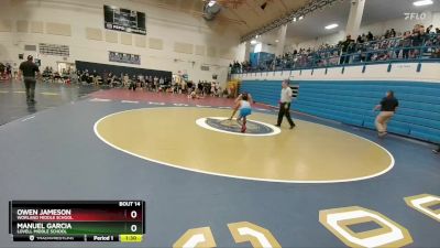 138-145 lbs Round 1 - Owen Jameson, Worland Middle School vs Manuel Garcia, Lovell Middle School