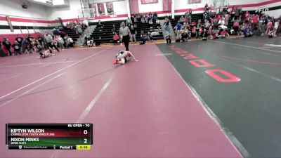 70 lbs Cons. Semi - Kiptyn Wilson, Carrollton Youth Wrestling vs Nixon Minks, Open Mats