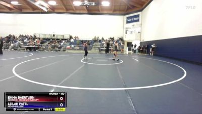 110 lbs Semifinal - Emma Baertlein, Southern Oregon University vs Leilah Patel, Menlo College