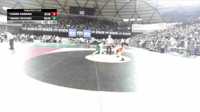 Boys 2A 120 lbs Champ. Round 2 - Kaden Harding, Orting vs Merek Rickard, Woodland