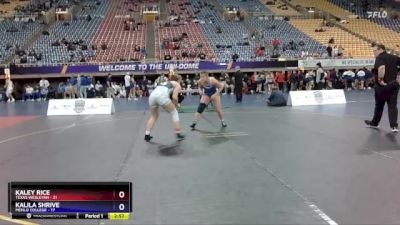 170 lbs Semis & 3rd Wb (16 Team) - Kaley Rice, Texas Wesleyan vs Kalila Shrive, Menlo College