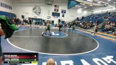 120 lbs Cons. Semi - Owen Jameson, Worland Middle School vs Myles Baugh, Worland Middle School