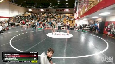 145 lbs Semifinal - Daxin Roper, Lincoln Middle School vs Michael Sparks, Wind River Middle School