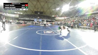 Boys 2A 120 lbs Cons. Round 2 - Merek Rickard, Woodland vs Colby Valdez, Clarkston