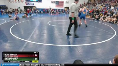 215 lbs Quarterfinal - Kason Basset, Twin Spruce Jr High vs Bode Berger, Gering Middle School