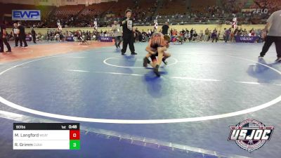 90 lbs Consolation - Minor Langford, Weatherford Youth Wrestling vs River Grimm, Cushing Tigers