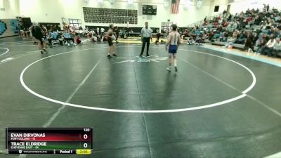 120 lbs Round 1 (10 Team) - Trace Eldridge, Cheyenne East vs Evan Dirvonas, Fort Collins