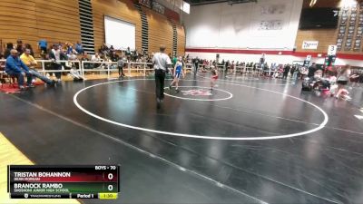 70 lbs Cons. Semi - Tristan Bohannon, Dean Morgan vs Branock Rambo, Shoshoni Junior High School