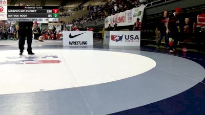 Intermediate Boys - 105 lbs Cons. Semis - Marcus Melendrez, So Cal Hammers Wrestling vs Mattox Root, Legacy Wrestling Center