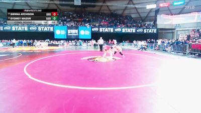 Girls 1B/2B/1A 145 Cons. Round 3 - Sienna Atchison, Lake Roosevelt (Girls) vs Sydney Mazur, Cashmere (Girls)