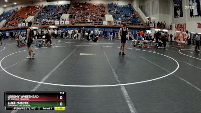 144 lbs Quarterfinal - Jeremy Whitehead, St. Vincent Pallotti vs Luke Mannix, Covenant Life School