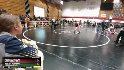 145 lbs Quarterfinal - Jesiah Addison, Cody Middle School vs Michael Paslay, Riverton Middle School