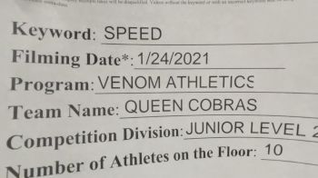 Venom Athletics - Queen Cobras [L2 Junior - D2 - Small - A] 2021 Varsity All Star Winter Virtual Competition Series: Event I