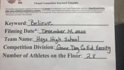 Hays High School [Game Day Coed Varsity] 2020 NCA December Virtual Championship