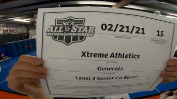 Xtreme Athletics - Generals [L3 Senior Coed - D2 - Small] 2021 NCA All-Star Virtual National Championship